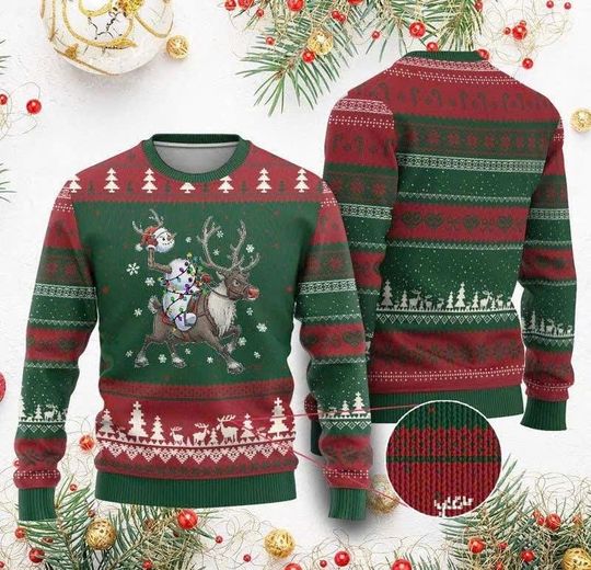 Discover Funny Snowman Headless Horseman Ugly Christmas Sweater, Halloween Crossover Holiday Pullover for Men and Women