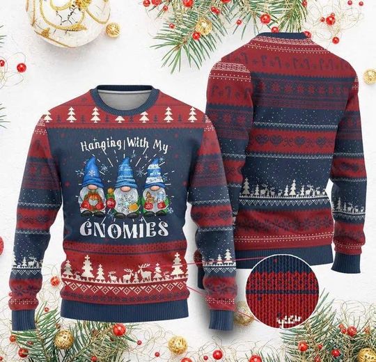 Discover Cute Gnome Ugly Christmas Sweater, Hanging With My Gnomies Holiday Pullover for Men, Women & Kids