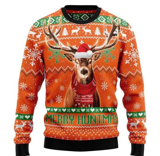 Discover Deer Merry Huntmas Ugly Christmas Sweater, Funny Hunting Holiday Sweatshirt, Christmas Gift for Hunters, Deer Lover Xmas Outfit