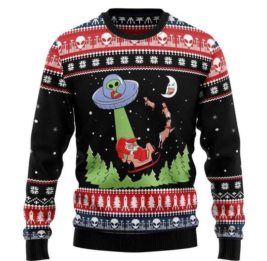Alien Christmas Ugly Christmas Sweater, Funny Holiday Sweatshirt, Space Themed Xmas Outfit, Christmas Gift for Sci-Fi Lovers