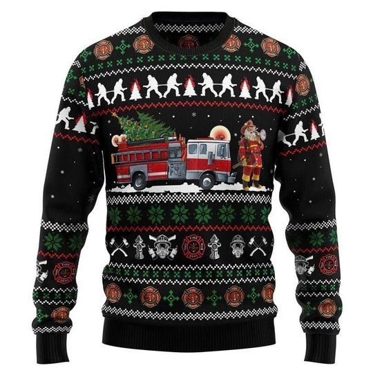 Discover Santa Claus Firefighter Ugly Christmas Sweater, Funny Fireman Holiday Sweatshirt, Christmas Gift for Firefighters