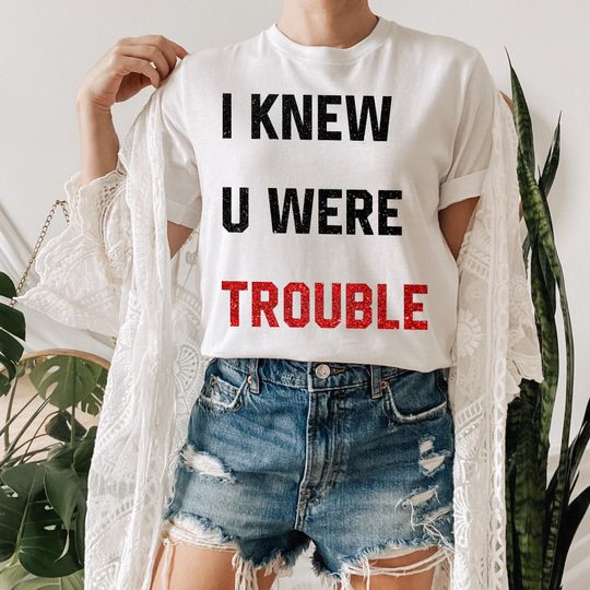 Discover I knew u were trouble t-shirt with REAL red and black glittered printing, pop culture inspired shirt Tay concert shirt perfect print