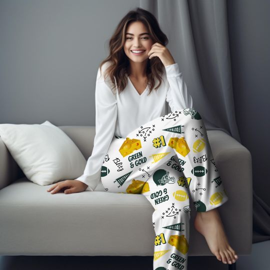 Discover Wisconsin Football Green and Gold PJ Pants, Green Bay Lounge Pants, Birthday Gift, Football Lovers Gift, PJ Gift for Her, Green Bay