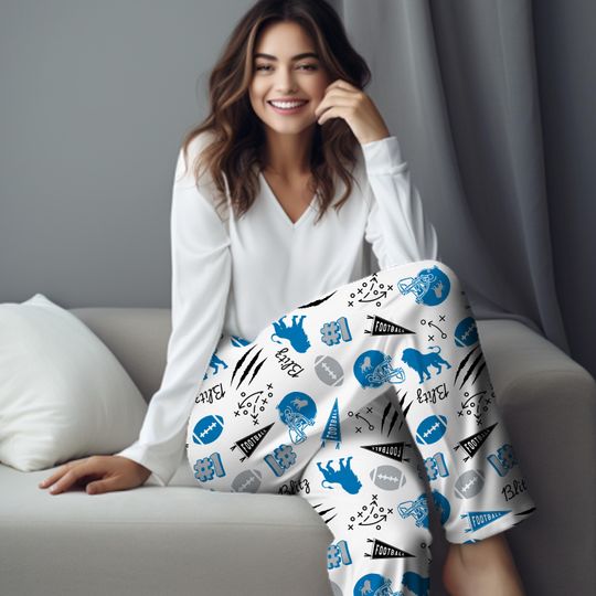 Discover Detroit Football PJ Pants, Blue and Silver Football Lounge Pants, Football Lovers, Birthday Gift, Football Lovers Gift, Gift PJs for Her