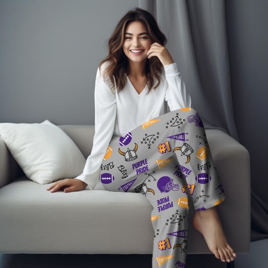 Discover Minnesota Football Purple Pride PJ Pants, Purple and Gold Lounge Pants, Viking Lovers, Birthday Gift, Football Lovers Gift, PJ Gift for Her