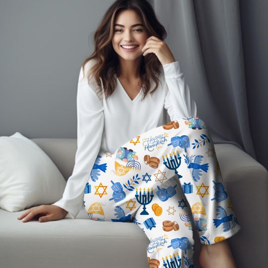 Discover Hanukkah PJ Pants, Lounge Pants, Hanukkah PJs, Friend Birthday Gift, Hanukkah Gift, Happy Hanukkah Pajama Pants for Her, Jewish Holiday Gift