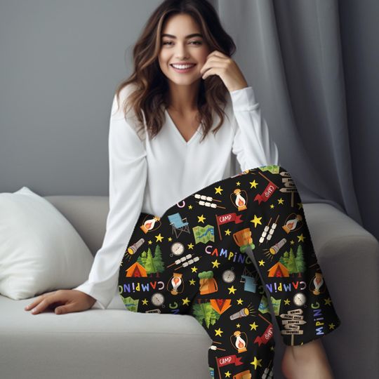 Discover Camping Pajama Pants: Women's Cozy Loungewear with Camping Print