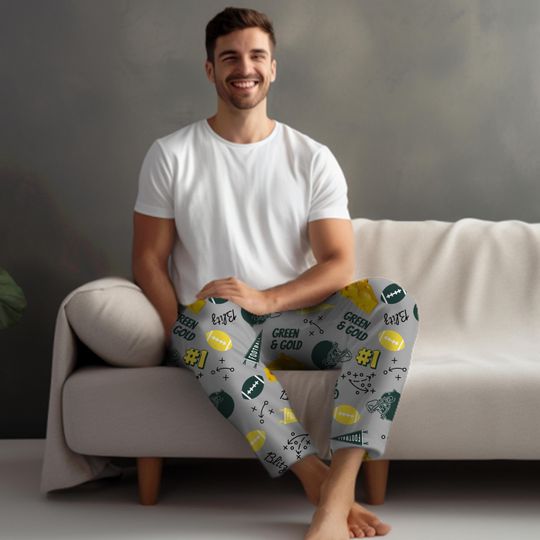 Discover Wisconsin Football Men's PJ Pants, Football Fan Dad Gift, Packers Lover Gift, Birthday Gift Husband, Green Bay Football Lovers Gift for Him