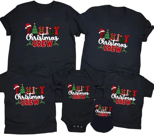 Discover Merry and Bright Shirt Christmas T-Shirts for Family Couple Outfit Tee Parent-Child Short Sleeves Christmas Top