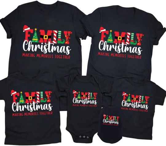Discover Merry Christmas Family Shirts Plus Size Tops Couple Outfit Tee Parent-Child Short Sleeves Christmas Top