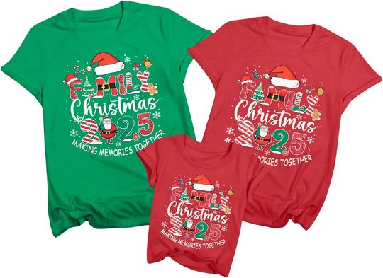Discover Family Chrismas Shirts 2025 Xmas Matching Family T-Shirts Santa Vacation Outfit Casual Short Sleeve Tees