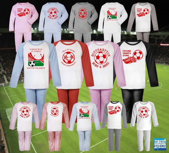 Discover SOUTHAMPTON Football Baby Children's Kids Long Sleeve Raglan Pyjamas PJs Sleep NightWear Gift-0-3m to 9-10yrs-14 colours-100% Cotton-Unisex