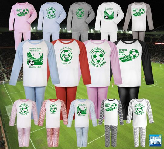Discover HIBERNIAN Football Baby Children's Kids Long Sleeve Raglan Pyjamas PJs Sleep NightWear Gift-0-3m to 9-10yrs- 14 colours- 100% Cotton-Unisex