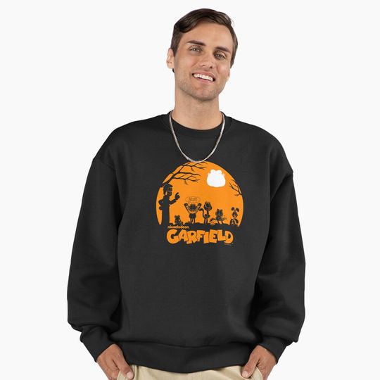 Discover Garfield Halloween Group Shot Nighttime Spooky Silhouette Premium Oversized Sweatshirt