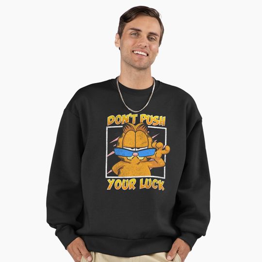 Discover Garfield Don't Push Your Luck Cool Cat Panel Premium Sweatshirt