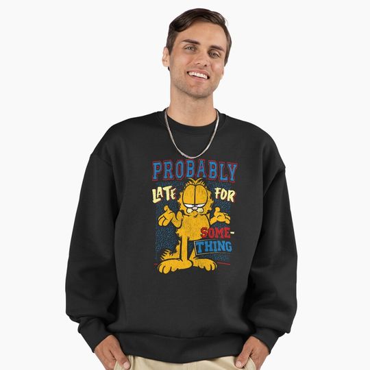 Discover Garfield Probably Late For Something Distressed Vintage Premium Sweatshirt