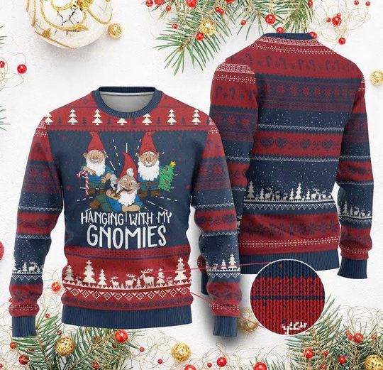 Discover Funny Xmas Garden Ugly Christmas Sweater, Hanging With My Gnomies, Cute Gnome Holiday Outfit for Men Women Kids, Funny Xmas Gift/CMS-44