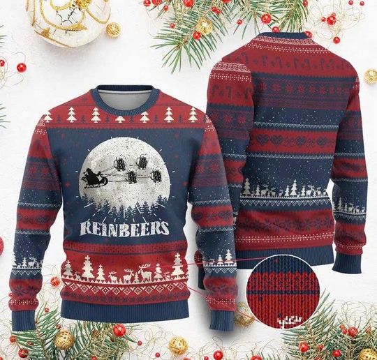 Discover Funny Christmas Beers Ugly Christmas Sweater, Reinbeers Santa Sleigh Moon Design, Beer Lover Holiday Outfit for Men & Women/CMS-34