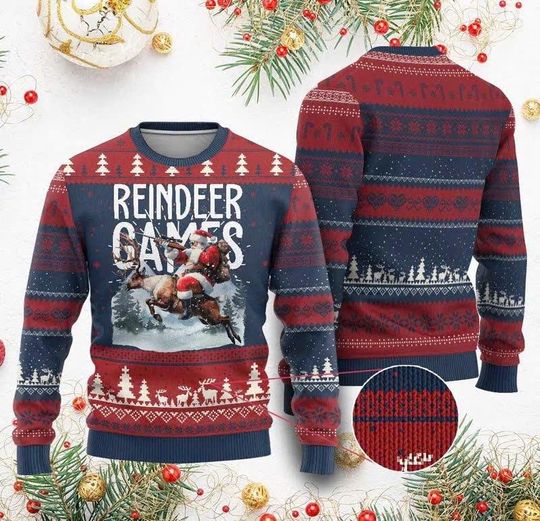 Discover Xmas Hunting Ugly Christmas Sweater, Santa Hunter Reindeer Game Design, Funny Deer Season Holiday Outfit for Men & Women/CMS-35