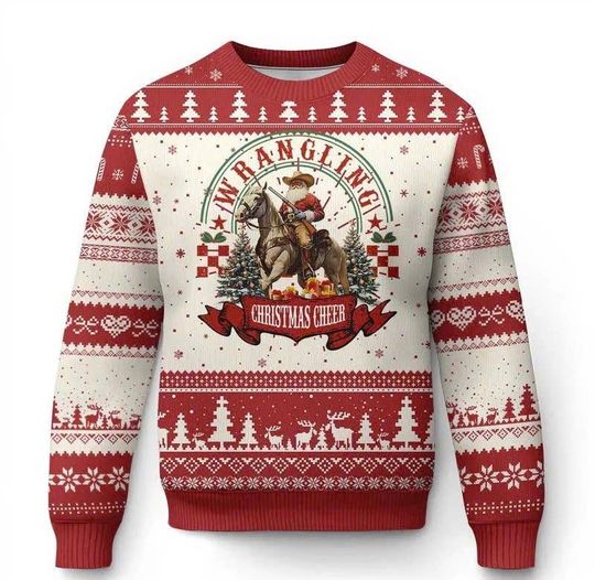 Discover Western Ugly Christmas Sweater, Howdy Cowboy Horse Xmas Sweatshirt, Funny Country Christmas Outfit for Adults & Kids/CMS-29