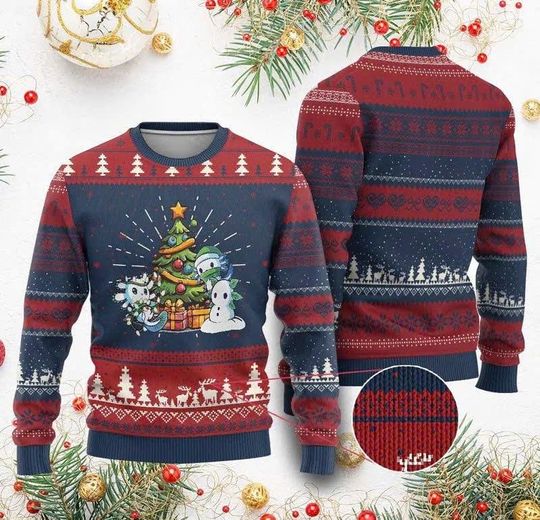 Discover Cute Axolotl Ugly Christmas Sweater, Funny Xmas Tree Sweatshirt for Adults and Kids, Holiday Family Matching Outfit/CMS-25