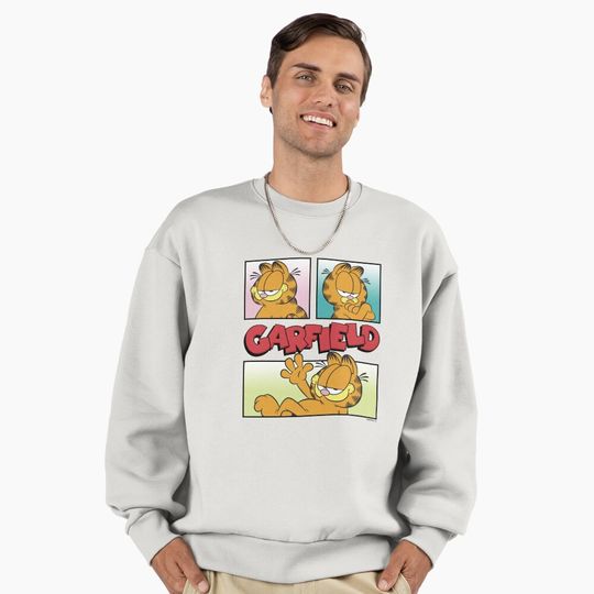 Garfield Multiple Poses Stacked Colorful Panels Logo Premium Sweatshirt