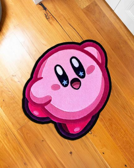 Kirby Rug: Kids Room Decor, Pink Video Game Rug