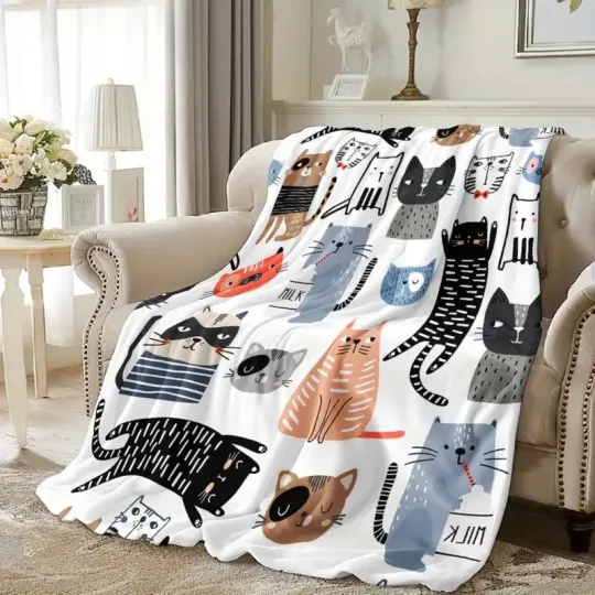 Discover Extra Large Fleece Cartoon Cat Blanket