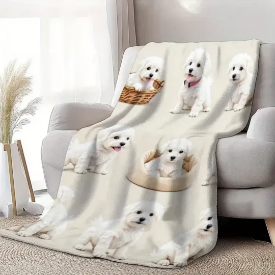 Discover Malteses Puppy Soft Fleece Blanket