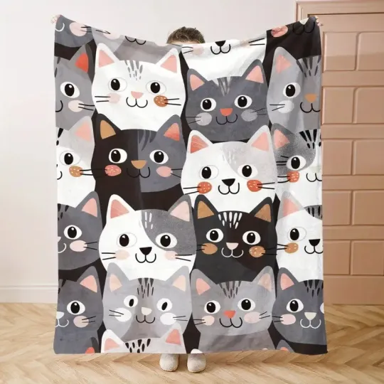 Discover Korean Inspired Cat Large Soft Fleece Blanket