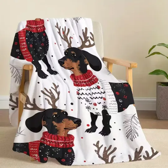 Discover Dachshund Pattern Fleece Blanket, Reading Knee Throw