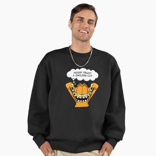 Discover Garfield Never Trust A Smiling Cat Thought Bubble Premium Sweatshirt