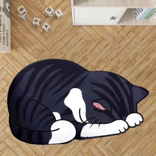 Sleepy Tabby Cat Rug: Pet Portrait Rug
