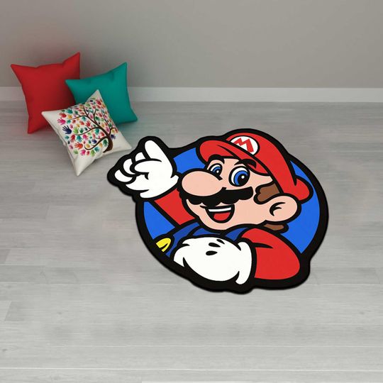 Discover red mushroom rug, toad rug, retro game area rug, gaming room decor, M-ario rug, mushroom rug, custom rug,Halloween gift,Christmas gift rug