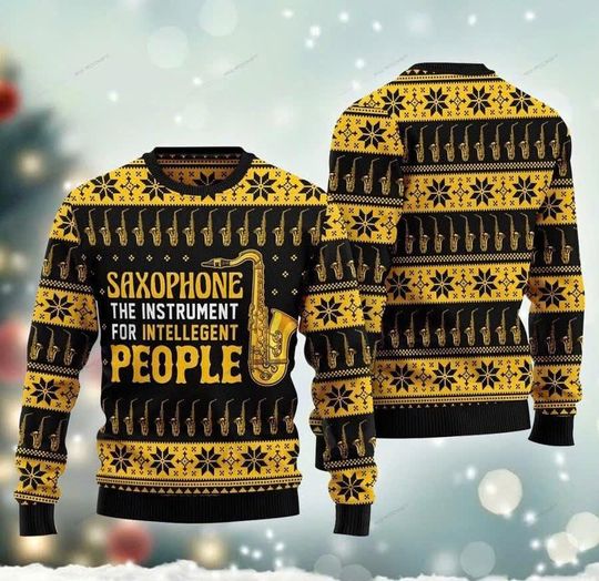 Discover Funny Saxophone Ugly Christmas Sweater, Music Lover Holiday Pullover for Men and Women