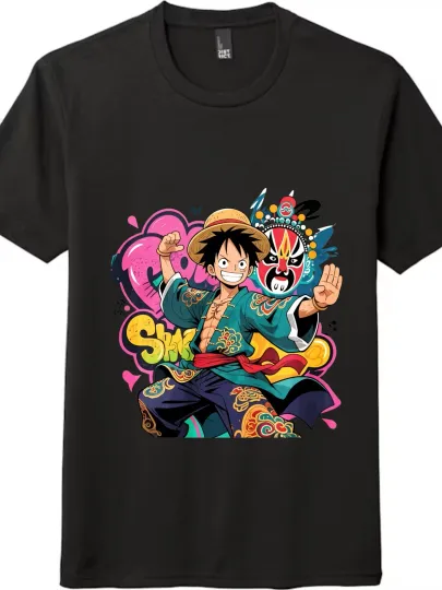 Discover One Piece Luffy Chinese Style Graffiti Casual T-Shirt, Unisex Tee