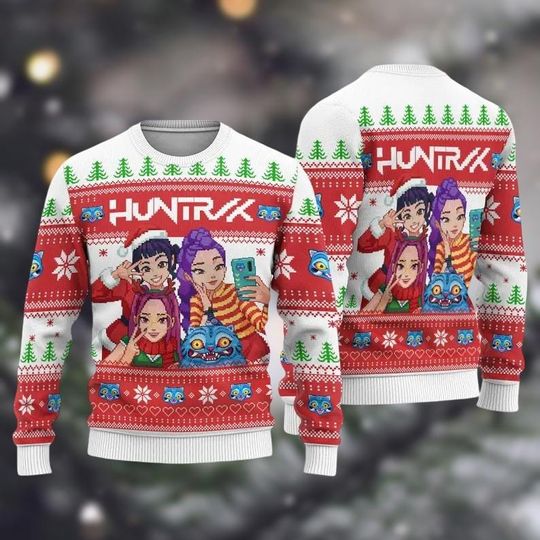 Discover Cute Tiger With Kpop Girl Christmas Ugly Sweater, Kpop Movie Sweater Men Women Kids, Blue Tiger Sweatshirt, Fun Kpop Xmas Holiday Gift