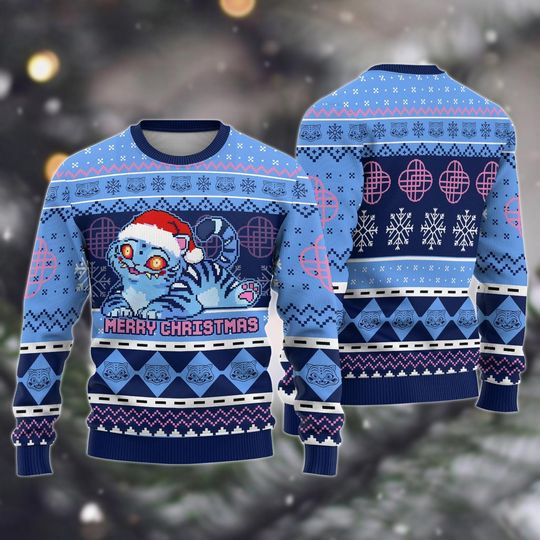 Discover Blue Tiger Merry Christmas Ugly Sweater, Santa Hat Sweater Men Women Kids, Kpop Christmas Holiday Sweater, Funny Tiger Jumper