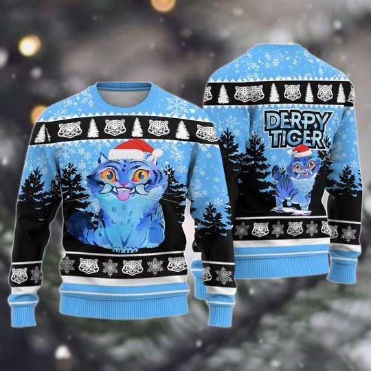 Discover Blue Tiger Christmas Ugly Sweater, Kawaii Tiger Xmas Sweater Men Women, Kpop Christmas Jumper, Tiger Holiday Sweater, Funny Xmas Gifts