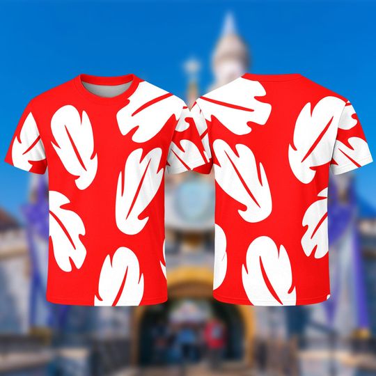 Discover Lilo And Stitch Character Inspired Unisex 3D Shirt, Halloween Family Group Costume T-shirt, Red Leaf Cosplay Costume All Over Print Tee