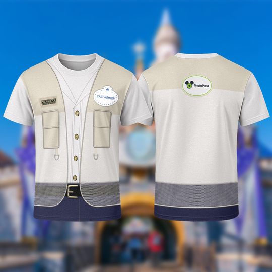 Discover Photopass Photographer Costume T-Shirt, Photopass Cast Member Cosplay Costume Shirt, Magic Kingdom Cosplay Tee, Halloween All Over Print