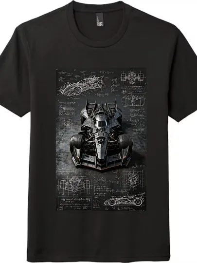 Discover Batmobile Design Blueprint Printed T-shirt|Unisex Short-Sleeve Top