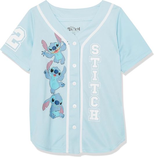 Discover Disney Girls Lilo & Stitch Baseball Jersey Mesh Button Down Shirt