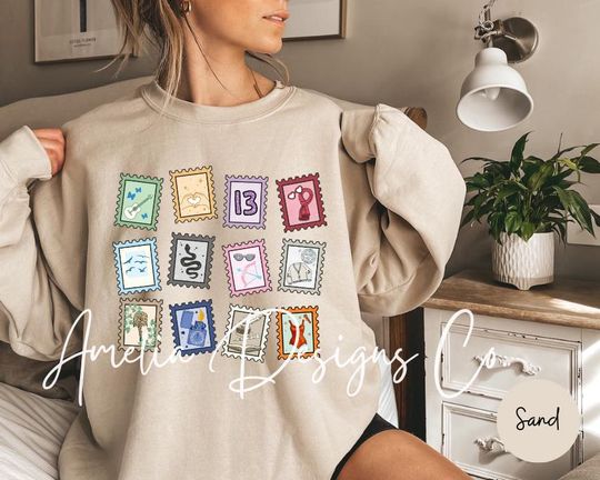 Discover Music Stamps Sweatshirt | Crewneck Sweatshirt | Cute Album Symbols Sweatshirt | Music Fan Gift