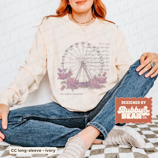 Discover Eldest Daughter Showgirl Comfort Colors Long-Sleeve Shirt, Ferris Wheels, Kisses, and Lilacs Lyrics Vintage Graphic Tee
