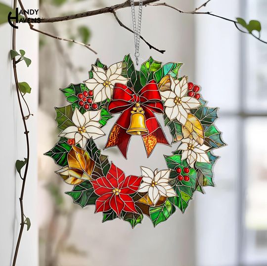 Discover Christmas Wreath ACRYLIC Suncatcher Ornament, Holy Wreath Christmas Suncatcher, Holiday Decoration, Winter Suncatcher,Christmas Window Decor