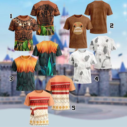 Discover Disney Moana Maui Hei Hei Pua Costume T-Shirt, Moana Movie Cosplay Costume Shirt, Characters Cosplay Tee, Halloween All Over Print Tee