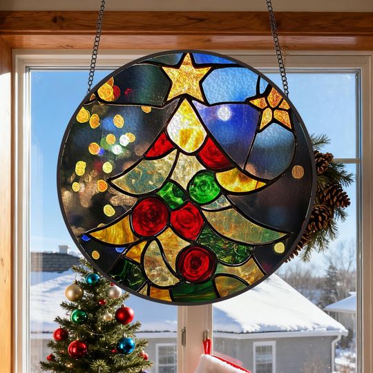 Discover Festive Stained Glass Christmas Tree Suncatcher, Christmas Ornament, Christmas Tree Decor, Xmas Gift, Christmas Window Decor, Home Decor