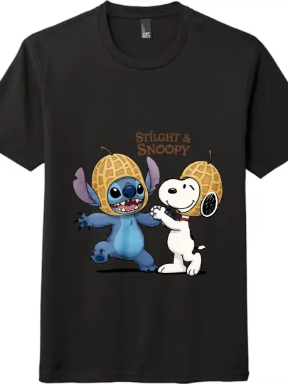 Discover Stitch&Snoopy Peanut Cartoon Print Casual Wear T-Shirt|Unisex Vintage Trendy Tee