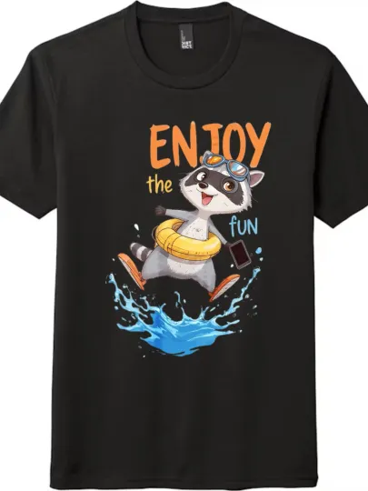 Discover "Enjoy the Fun" Raccoon Water Play Graphic T-Shirt